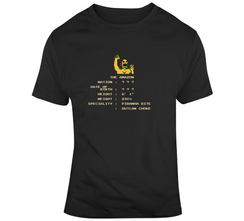 Pre Wrestling The Amazon Character Profile Nintendo Nes Video Game T Shirt Pre Wrestling The Amazon Character Profile Nintendo Nes Video Game T Shirt