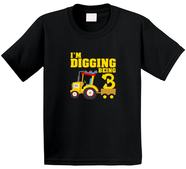 3rd  Birthday Bulldozer Construction Party Toddler Kids T Shirt