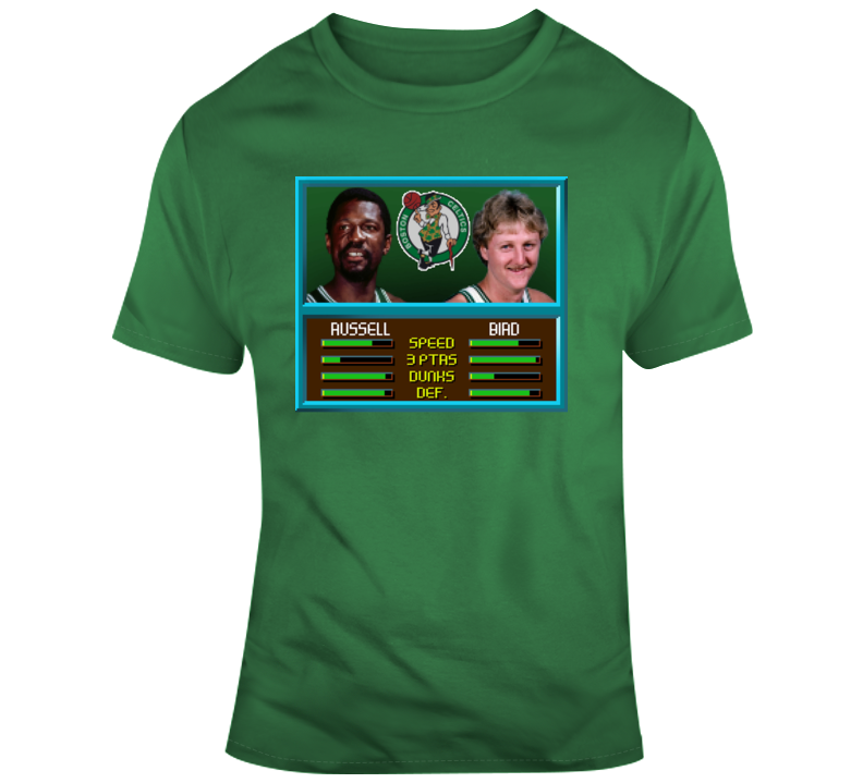 Bill Russell Larry Bird Boston Nes Jam Retro Video Game Basketball T Shirt