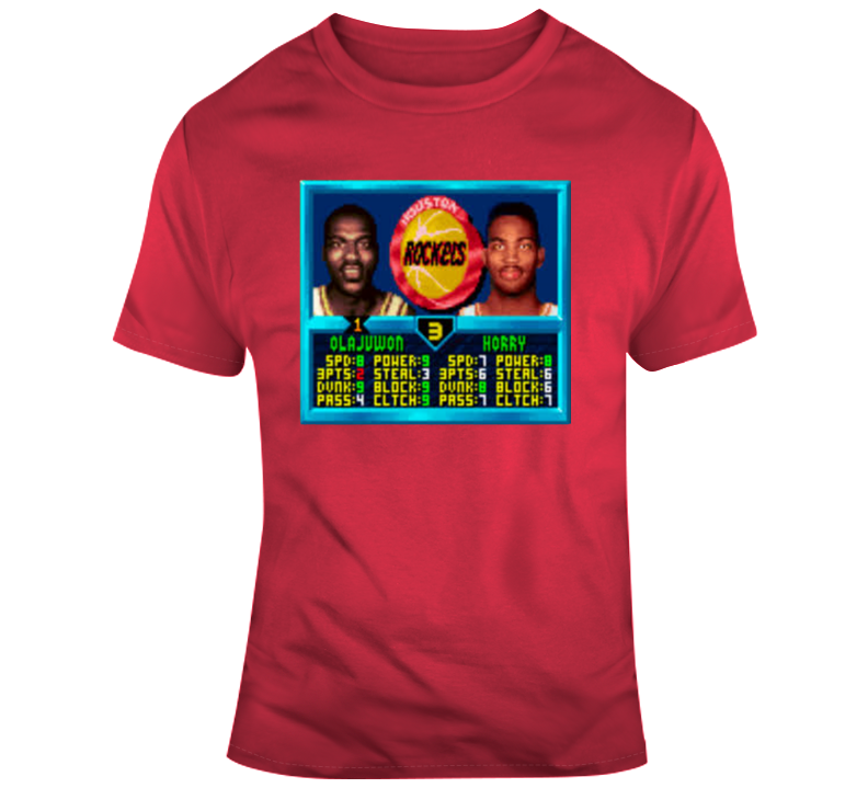 Hakeem Olajuwon Robert Horry Retro Video Game Jam Houston Basketball T Shirt Hakeem Olajuwon Robert Horry Retro Video Game Jam Houston Basketball T Shirt