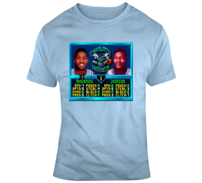 Alonzo Mourning Larry Johnson Charlotte Retro Video Game Basketball T Shirt